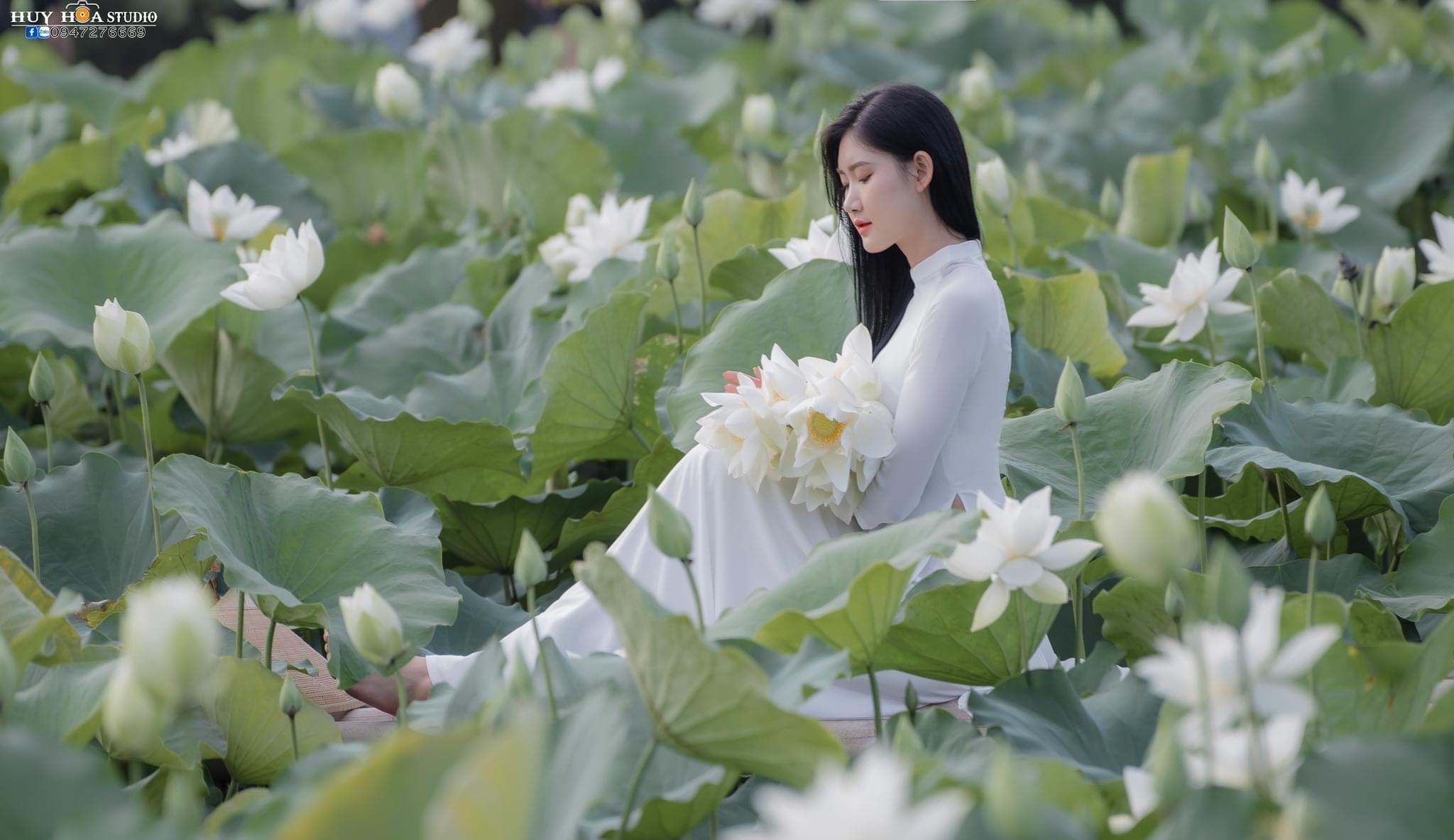 Aodai and white lotus